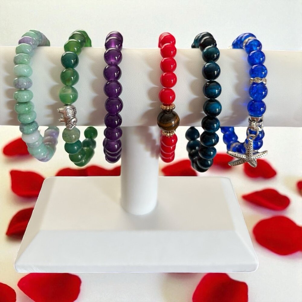 Stretch Beaded Bracelets-Lot of 6-Multicolor-Assorted Bead Types